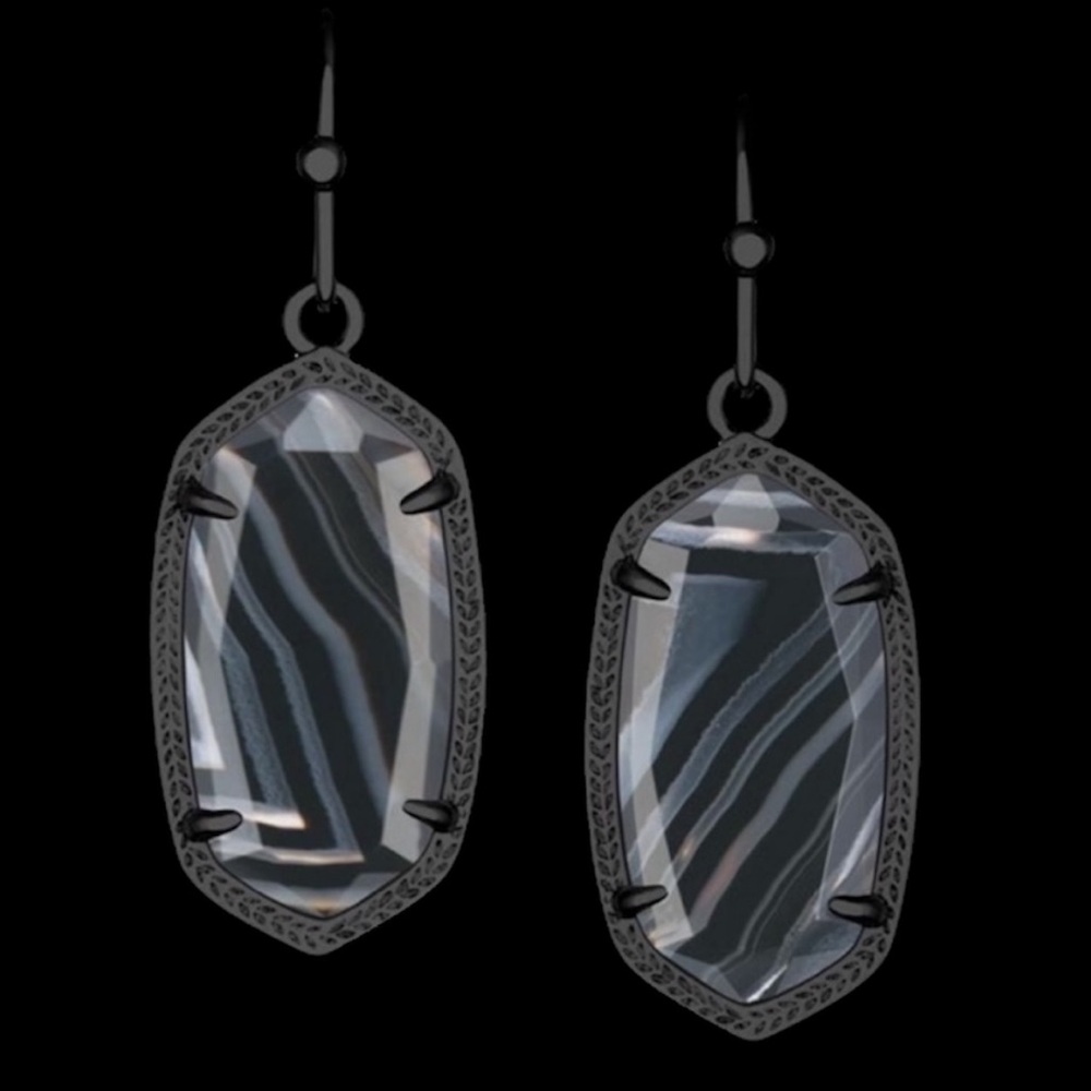 Kendra Scott Dani Gunmetal Earrings in Black Banded Agate